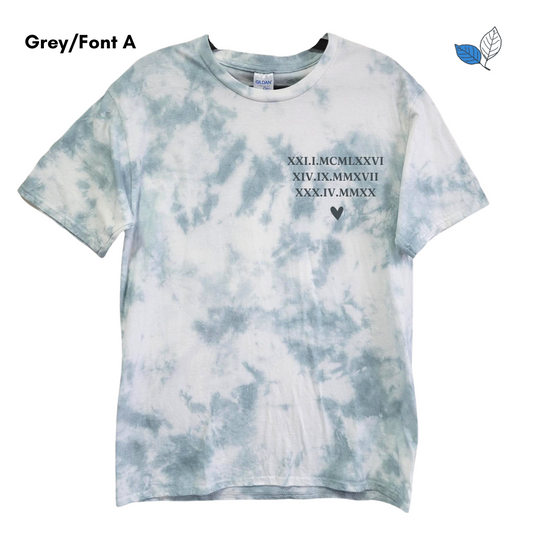 Tie dye adult T-shirt - Roman numeral dates