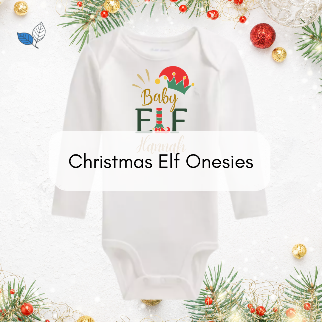 Christmas Elf Onesie Blue Leaf Designs