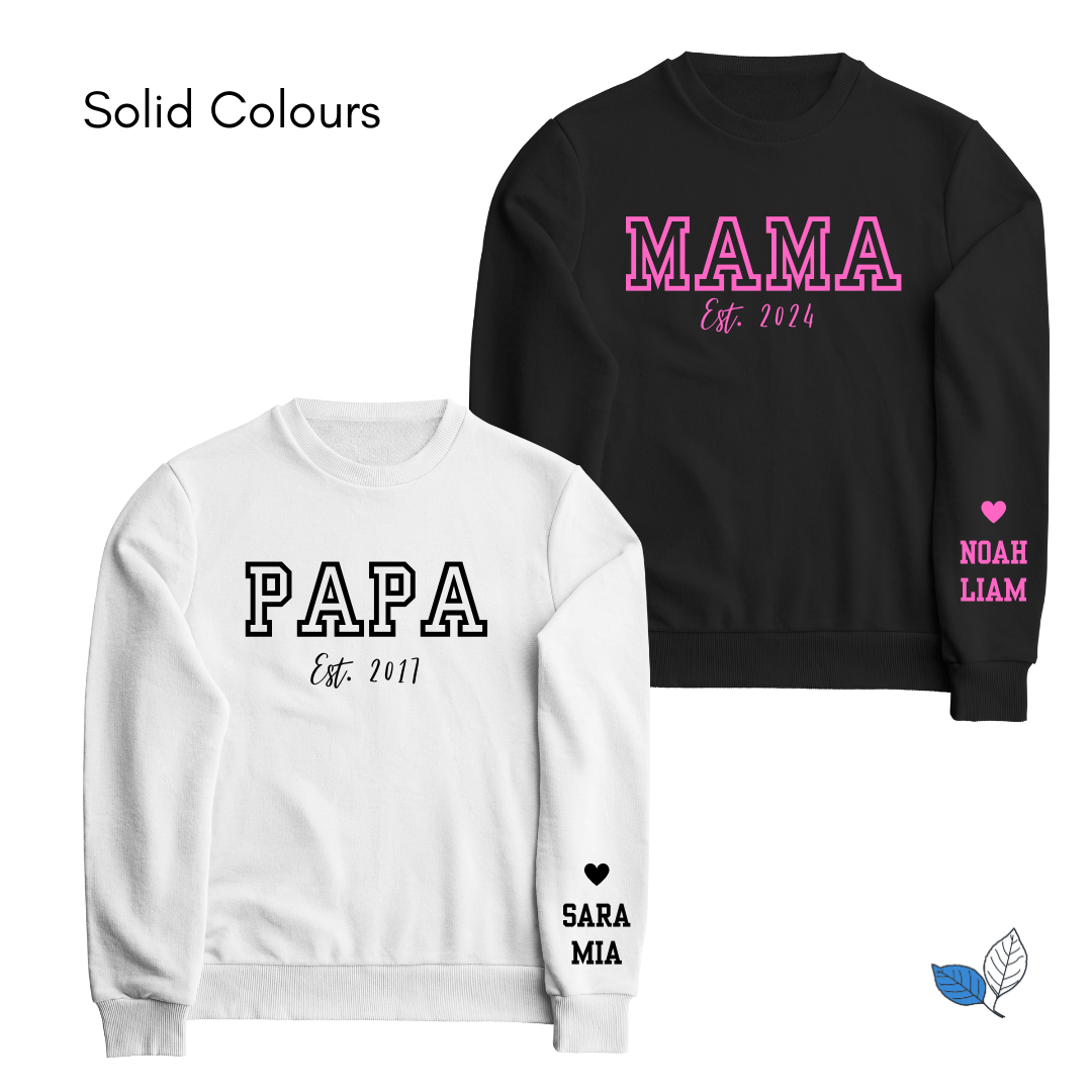 Adult Personalised College style Sweatshirts Blue Leaf Designs