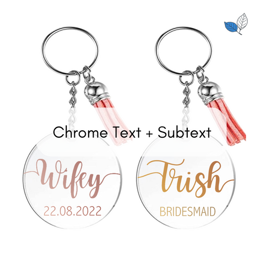 Chrome Text + Subtext Keychain
